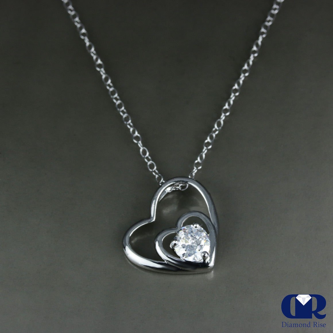 Double Open Solitaire Heart Diamond Pendant Necklace In 14K Gold - Diamond Rise Jewelry