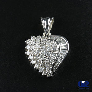 1.17 Carat Round & Baguette Diamond Heart Shaped Pendant 14K White Gold With 16" Chain - Diamond Rise Jewelry
