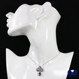 Women's Vintage Oval Sapphire & Diamond Slide Pendant Necklace In 14K White Gold - Diamond Rise Jewelry
