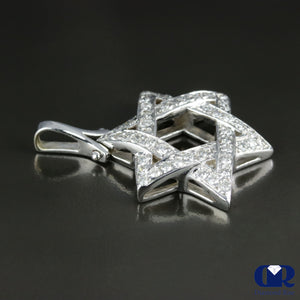 Women's Round Cut Diamond Star Shaped Pendant Necklace In 14K White Gold - Diamond Rise Jewelry