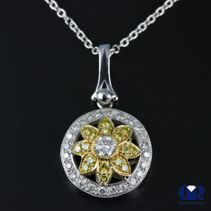 0.98 Carat Round Cut Diamond Pendant 14k White & Yellow Gold - Diamond Rise Jewelry
