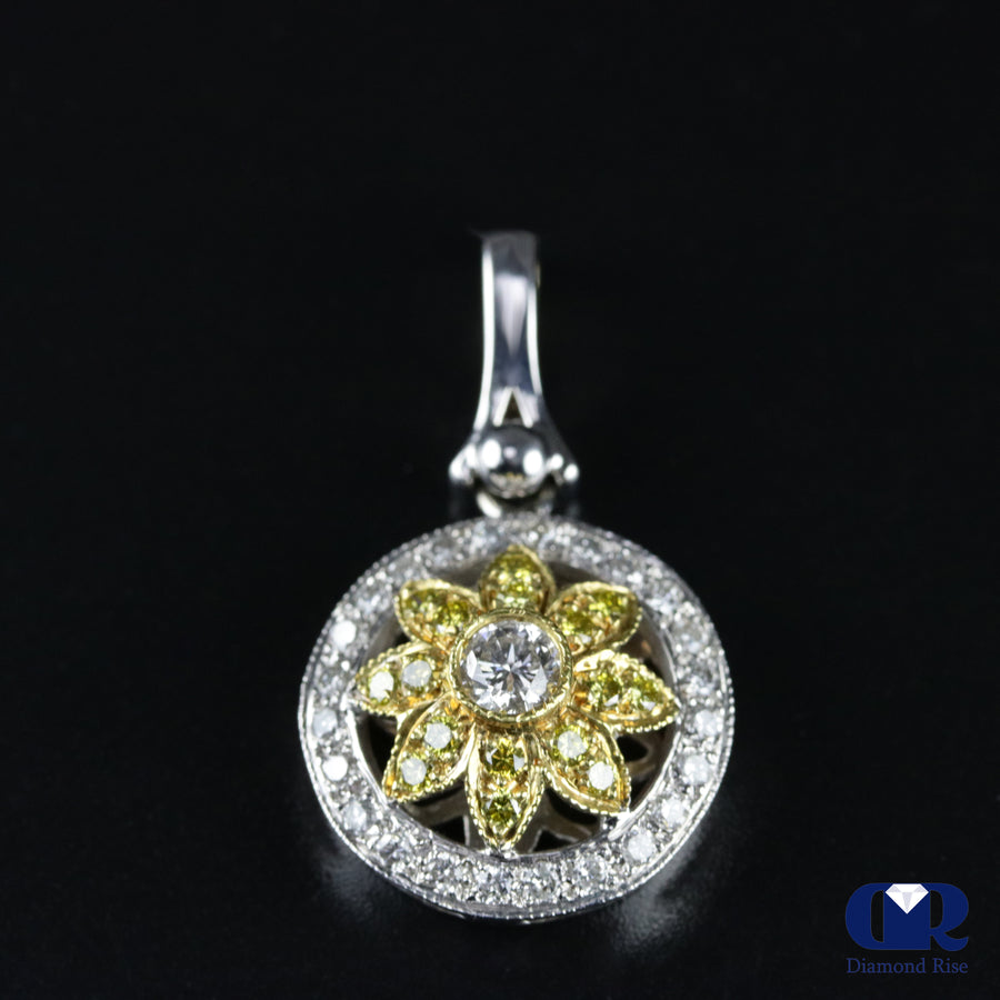 Women's White & Yellow Diamond Pendant Necklace White & Yellow Gold W/16" Chain - Diamond Rise Jewelry