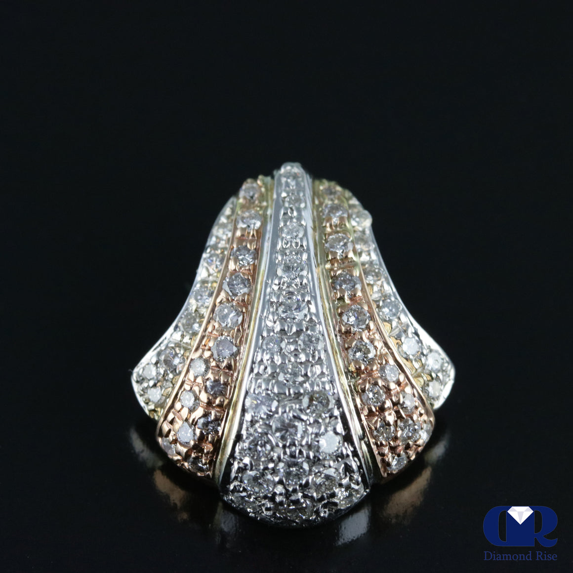 Women's Round Cut Diamond Shell Shaped Slide Pendant Necklace In 14K White & Rose Gold - Diamond Rise Jewelry