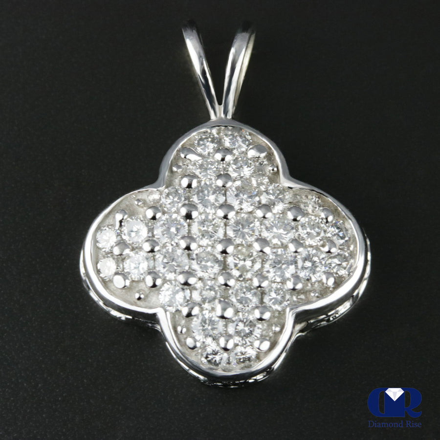 1.00 Ct Round Cut Diamond Floral Pendant Necklace 14K White Gold With 16" Chain