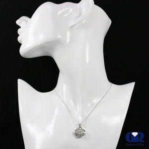1.00 Ct Round Cut Diamond Floral Pendant Necklace 14K White Gold With 16" Chain - Diamond Rise Jewelry