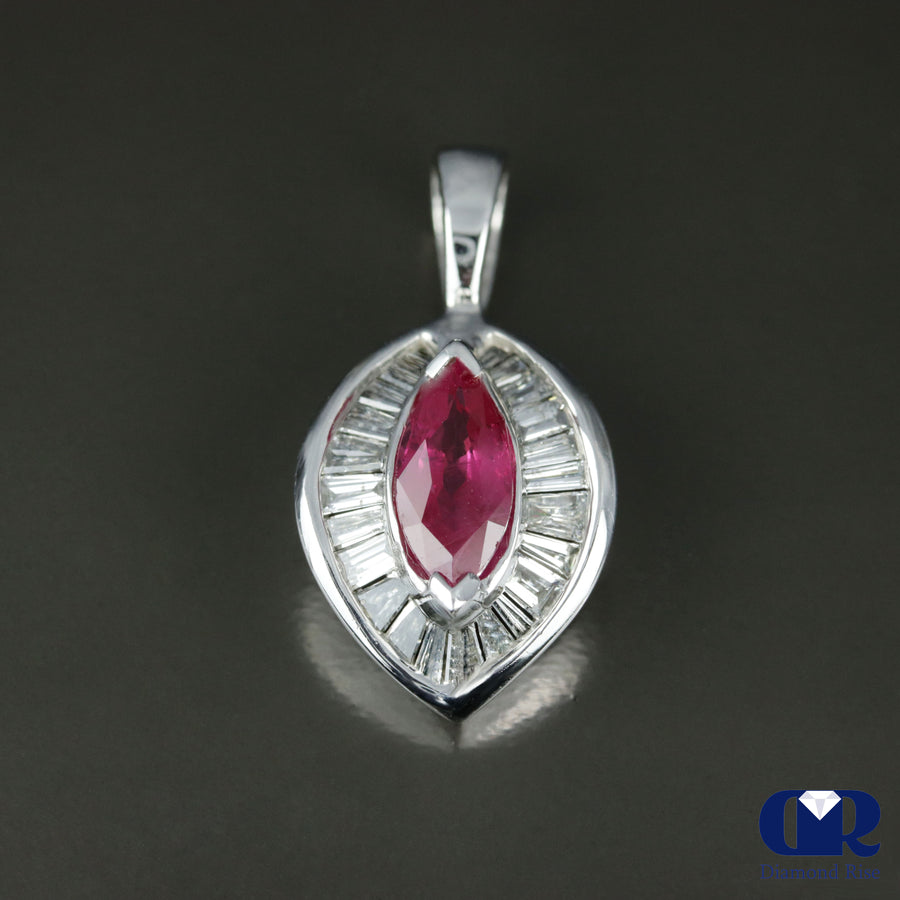 1.30 Ct Ruby & Diamond Pendant Necklace 14K White Gold With Chain - Diamond Rise Jewelry