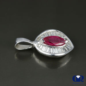 1.30 Ct Ruby & Diamond Pendant Necklace 14K White Gold With Chain - Diamond Rise Jewelry