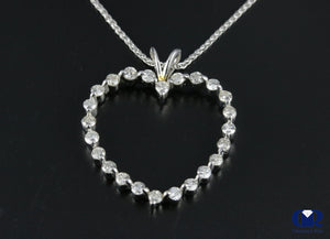 1.00 Carat Round Cut Diamond Open Heart Pendant Necklace 14K White Gold 16" Chain - Diamond Rise Jewelry