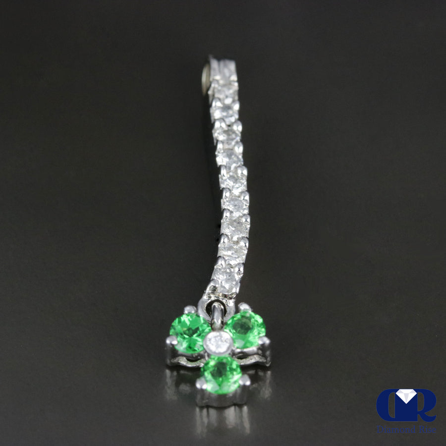 Natural 0.75 Ct Round Diamond & Round Tsavovite Pendant Necklace 14K Gold With 16" Chain - Diamond Rise Jewelry