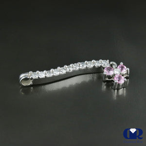 Natural 0.75 Ct Round Diamond & Pink Sapphire Pendant Necklace 14K Gold W/16" Chain - Diamond Rise Jewelry