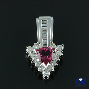 Women's Trillion Pink Tourmaline & Diamond Pendant Necklace In 14K White Gold - Diamond Rise Jewelry