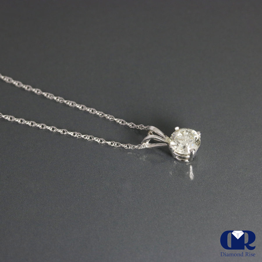 0.75 Ct Round Cut Diamond Pendant 14K White Gold With 16" Chain - Diamond Rise Jewelry
