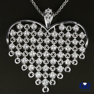 Women's Round Diamond Large Heart Pendant Necklace In 14K White Gold - Diamond Rise Jewelry
