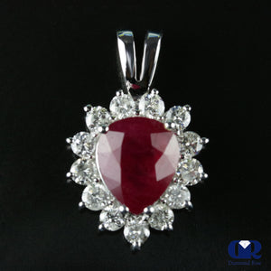 Women's Pear Shaped Ruby & Diamond Pendant Necklace In 14K White Gold - Diamond Rise Jewelry