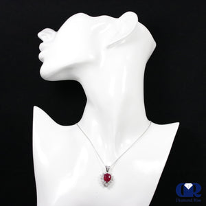 Women's Pear Shaped Ruby & Diamond Pendant Necklace In 14K White Gold - Diamond Rise Jewelry