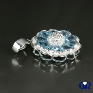 5.47 Ct Blue Topaz & Diamond Pendant In 18K Gold - Diamond Rise Jewelry