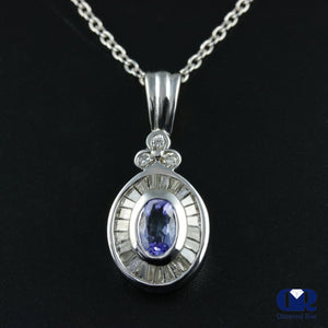 1.27 Ct Tanzanite & Diamond Pendant Necklace 14K White Gold With Chain - Diamond Rise Jewelry