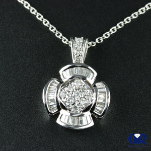 Women's Diamond Flower Shaped Pendant Necklace In 14K White Gold - Diamond Rise Jewelry