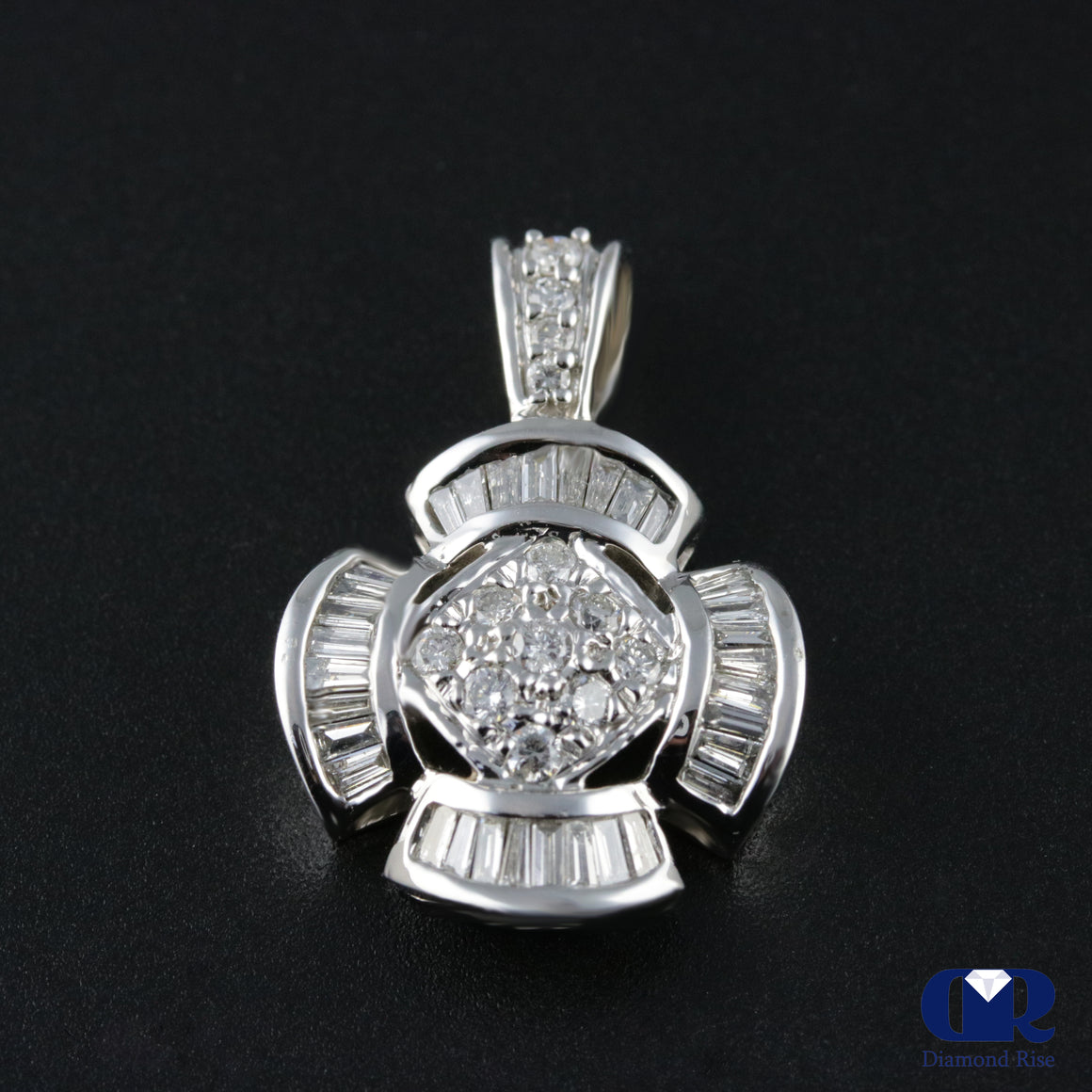 Women's Diamond Flower Shaped Pendant Necklace In 14K White Gold - Diamond Rise Jewelry