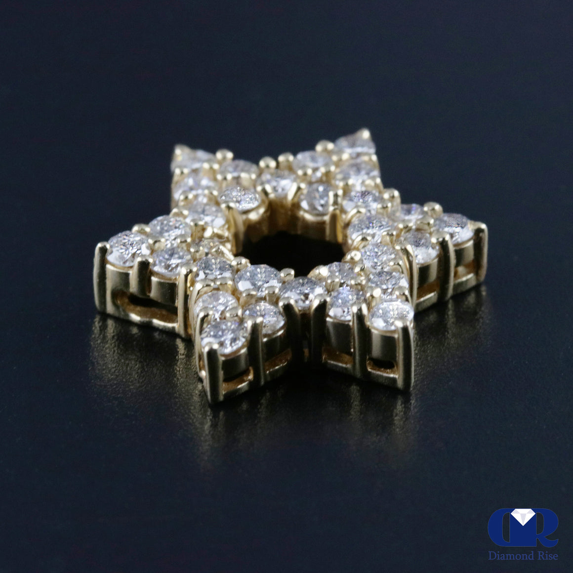 1.05 Ct Round Cut Diamond Star Shaped Pendant In 14K Yellow Gold - Diamond Rise Jewelry