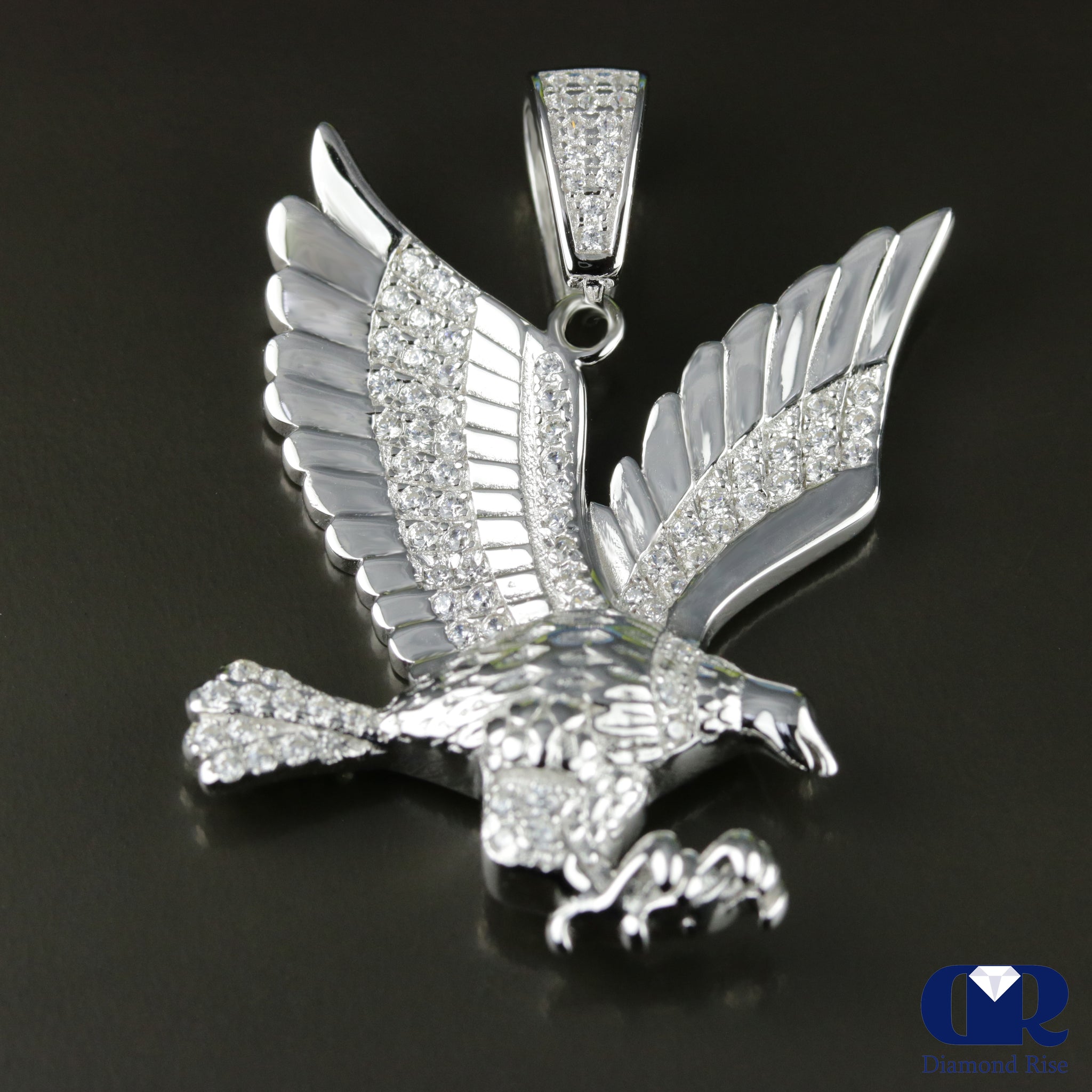 Men's Diamond Eagle Pendant In 14K White Gold - Dia Rise Inc.