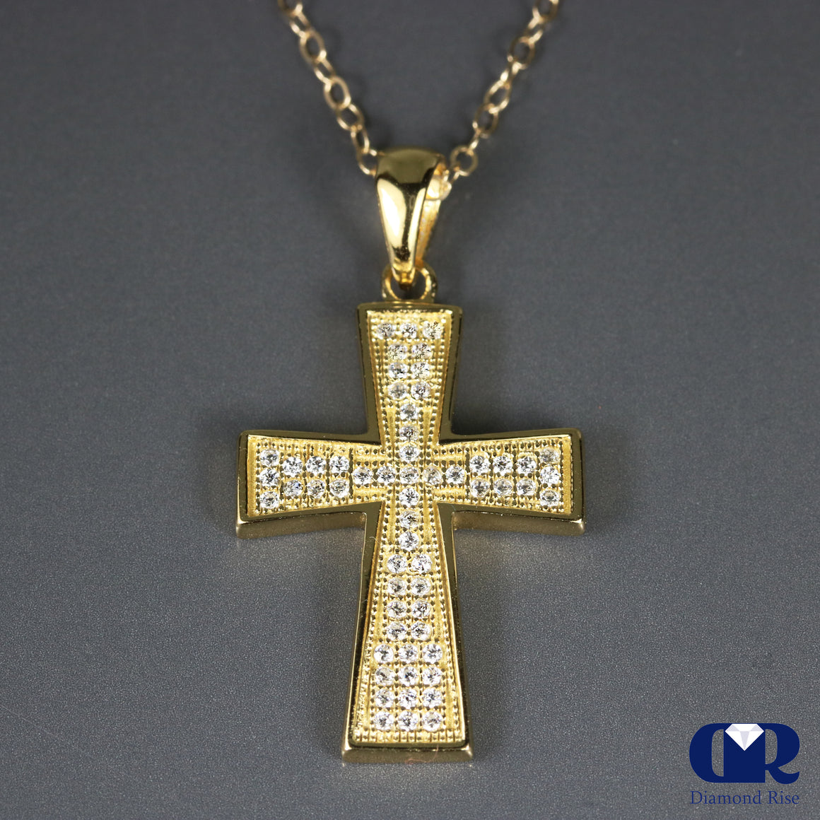 0.30 Carat Round Cut Diamond Cross Pendant Necklace In 14K Yellow Gold - Diamond Rise Jewelry