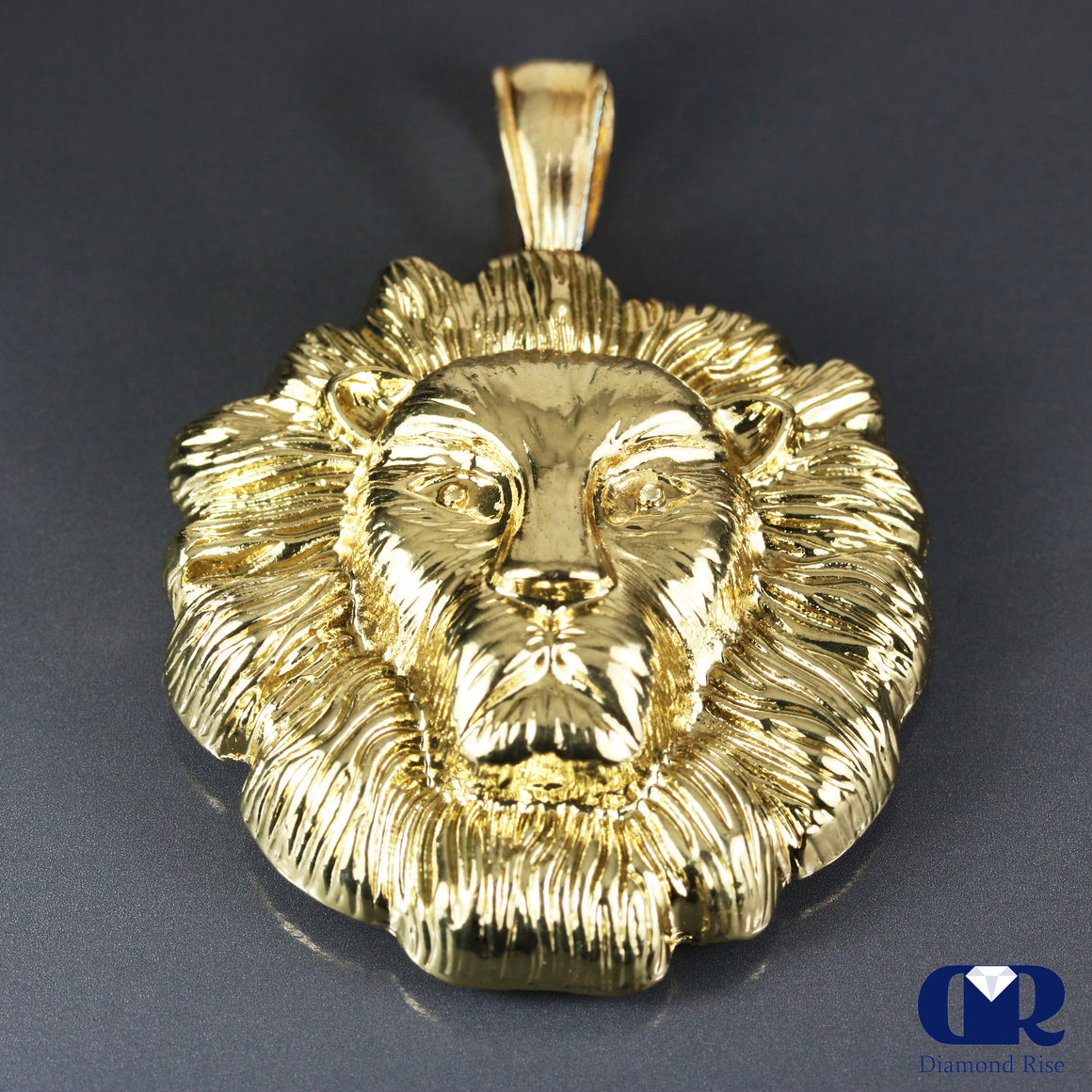 Solid 14K Yellow Gold Lion Head Pendant Necklace - Diamond Rise Jewelry