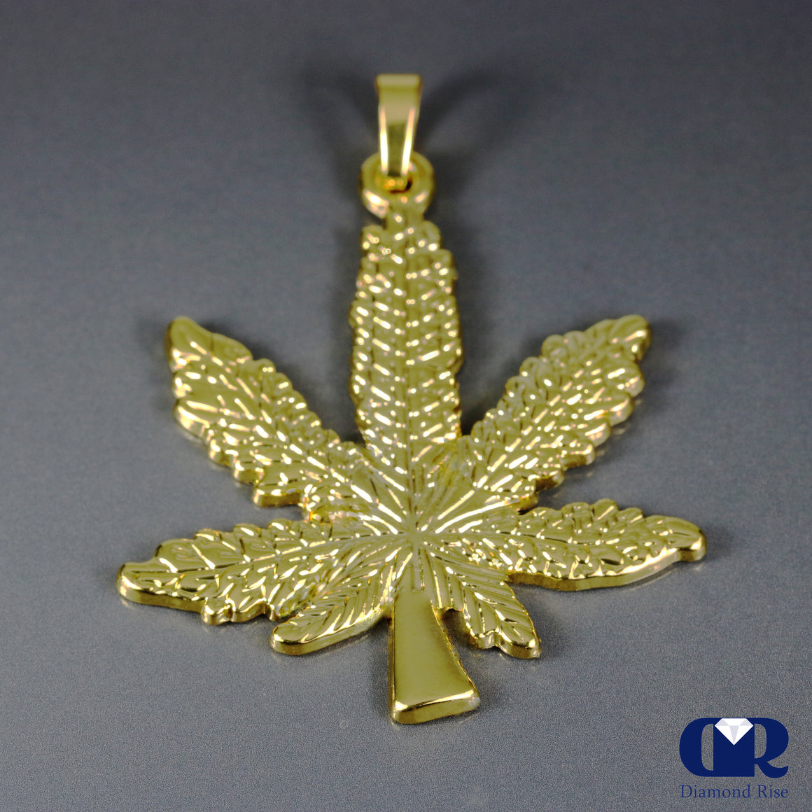 Solid 14K Yellow Gold leaf Pendant Necklace - Diamond Rise Jewelry