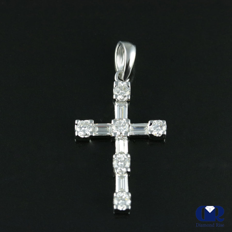 0.50 Ct Diamond Crosse Pendant Necklace 14K White Gold With Chain - Diamond Rise Jewelry