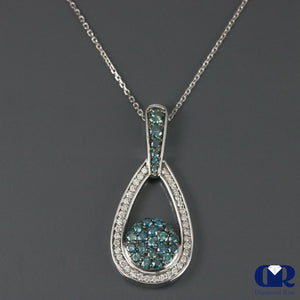 White & Blue Diamond Pendant Necklace In 14K Gold With 16" Chain - Diamond Rise Jewelry