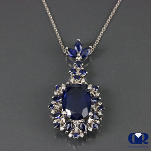 7.45 Ct Natural Oval Sapphire Pendant In 14K White Gold With 16" Chain - Diamond Rise Jewelry