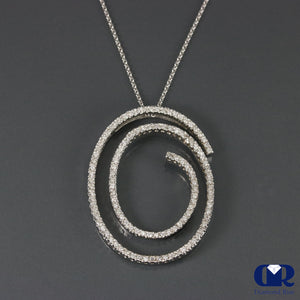 Diamond Oval Shaped Pendant In 14K White With 16" Cable Chain - Diamond Rise Jewelry