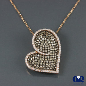 Diamond Unique Heart Shaped Pendant In 14K Rose Gold With 16" Chain - Diamond Rise Jewelry