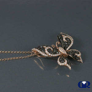 Diamond Butterfly Pendant In 14K Rose Gold With 16" Cable Chain - Diamond Rise Jewelry