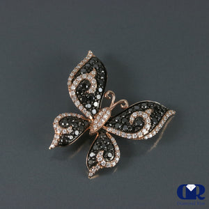 Diamond Butterfly Pendant In 14K Rose Gold With 16" Cable Chain - Diamond Rise Jewelry