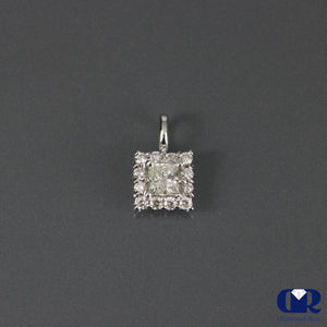 Princess Cut Diamond Pendant In 14K White Gold With 16" Chain - Diamond Rise Jewelry