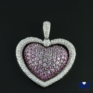 Women's Large Double Heart Diamond & Pink Sapphire Pendant Necklace In 18K White Gold - Diamond Rise Jewelry