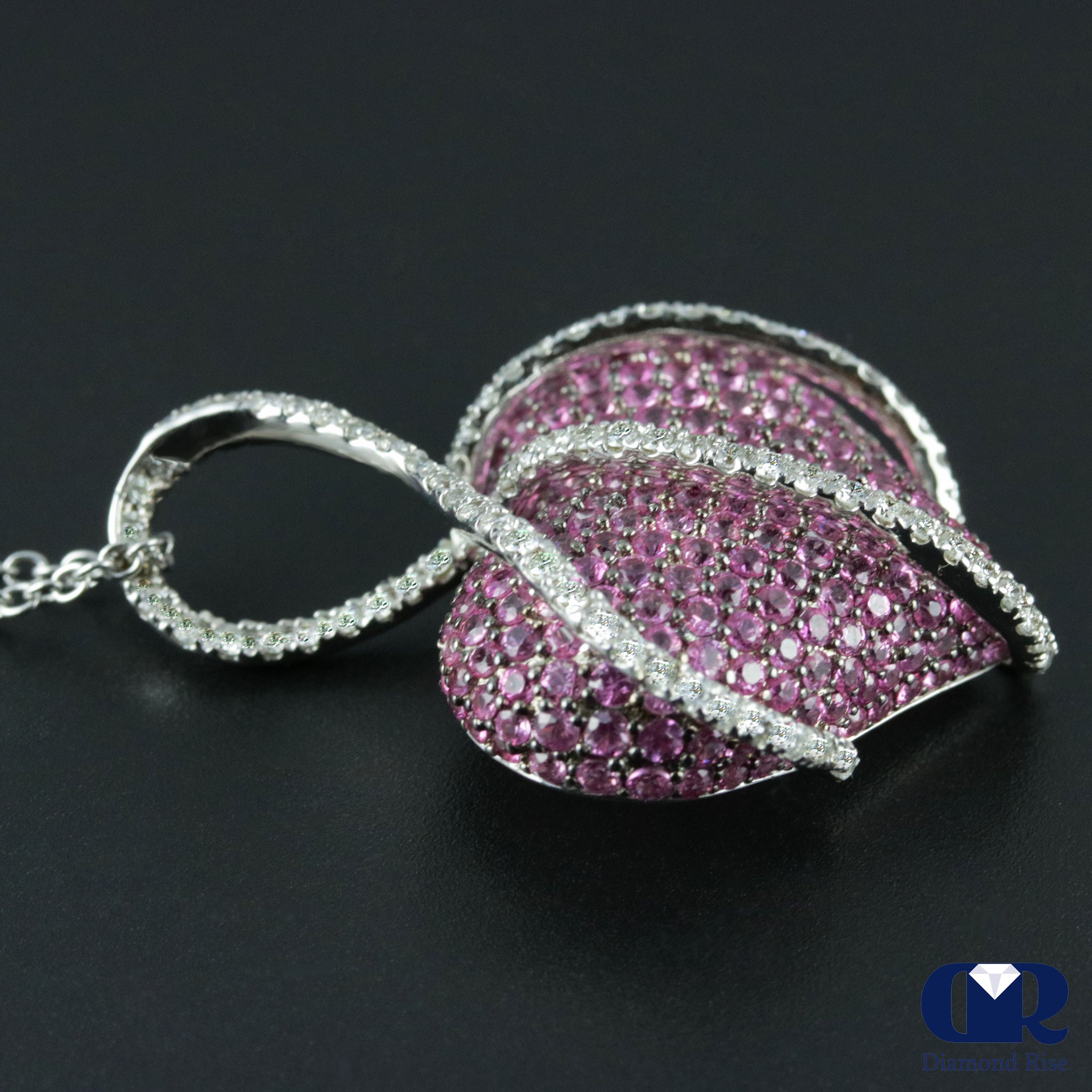 Lola Pink Sapphire and Diamond Heart Pendant in 14K White Gold (22 in)