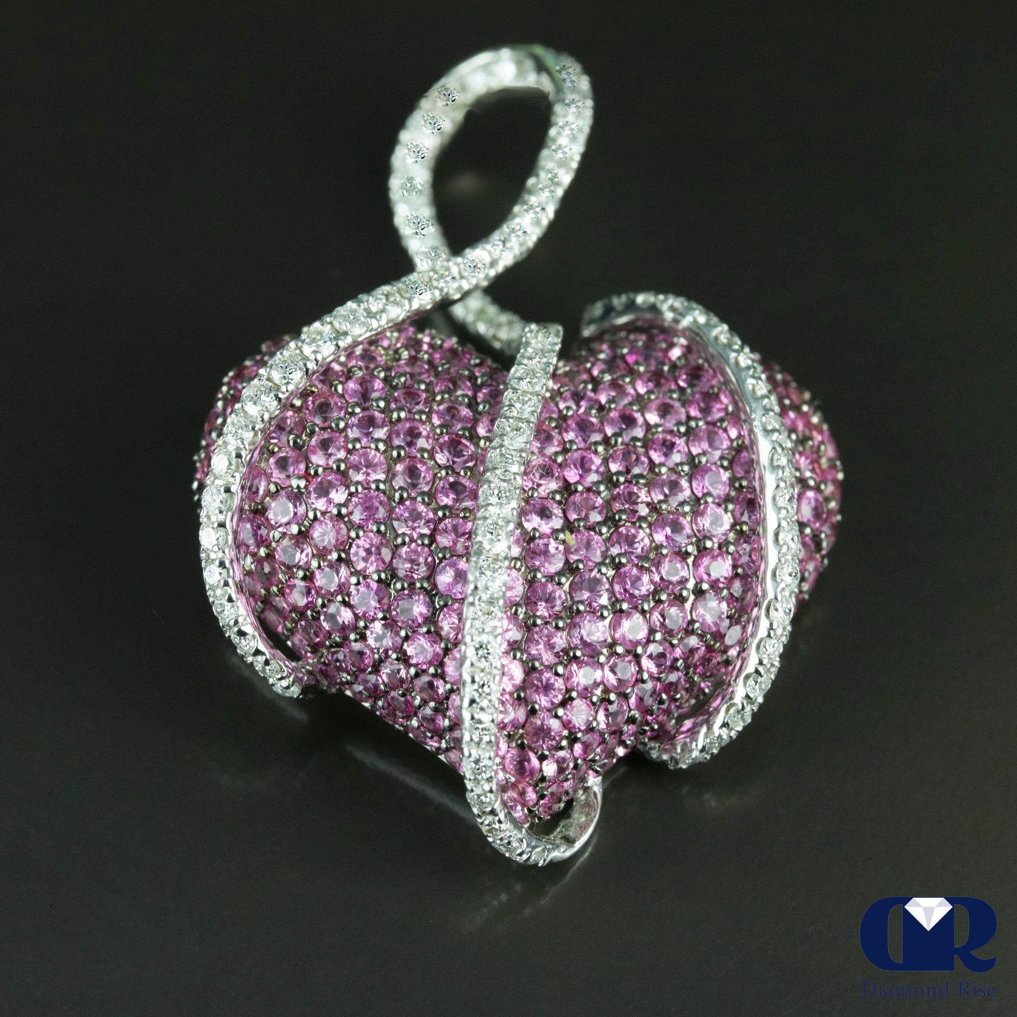 Lola Pink Sapphire and Diamond Heart Pendant in 14K White Gold (22 in)