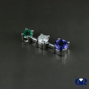 Diamond Emerald & Tanzanite Three Stone Pendant 14K Gold With 16" Chain - Diamond Rise Jewelry