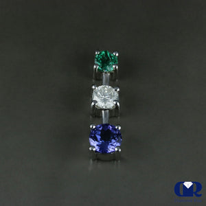 Diamond Emerald & Tanzanite Three Stone Pendant 14K Gold With 16" Chain - Diamond Rise Jewelry
