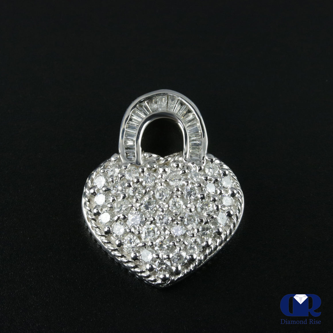 Women's Diamond Heart Shaped Basket Slide Pendant Necklace In 14K White Gold - Diamond Rise Jewelry