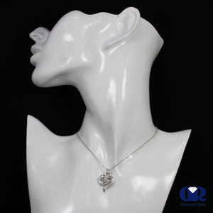 Women's Round Cut Diamond Heart Pendant Necklace 14K White Gold With 16" Chain - Diamond Rise Jewelry
