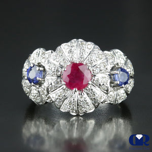 Women's Ruby Sapphire & Diamond Cocktail Ring Right Hand Ring In 14K  Gold - Diamond Rise Jewelry
