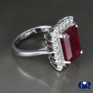 Women's Emerald Cut Ruby & Diamond Cocktail Ring & Right Hand Ring In 14K White Gold - Diamond Rise Jewelry