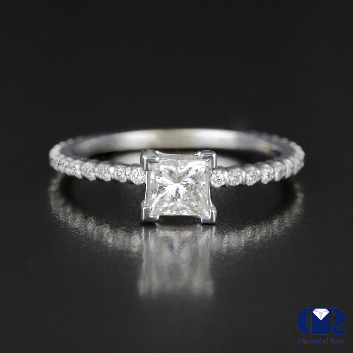 0.90 Carat Princess Cut Diamond Engagement Ring In 14K White Gold - Diamond Rise Jewelry