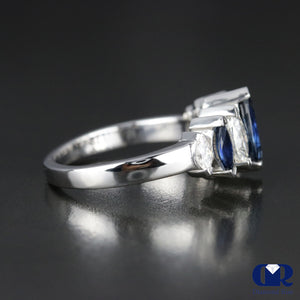 Women's Marquise Diamond & Sapphire Wedding Anniversary Ring In 14K White Gold - Diamond Rise Jewelry