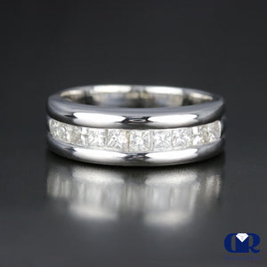 Men's Princess Cut Diamond Wedding Band 14K White Gold - Diamond Rise Jewelry