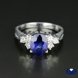 Women's Oval Sapphire & Diamond Cocktail Ring Right Hand Ring In 14K Gold - Diamond Rise Jewelry