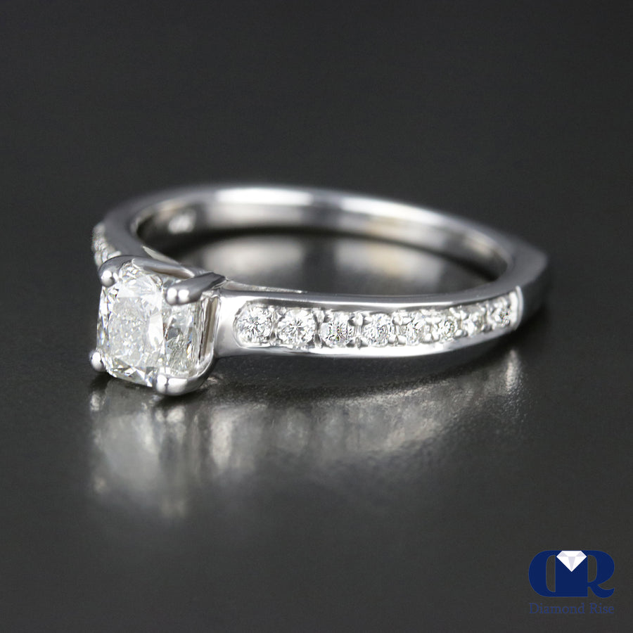 1.10 Carat Cushion Cut Diamond Engagement Ring In 14K White Gold - Diamond Rise Jewelry